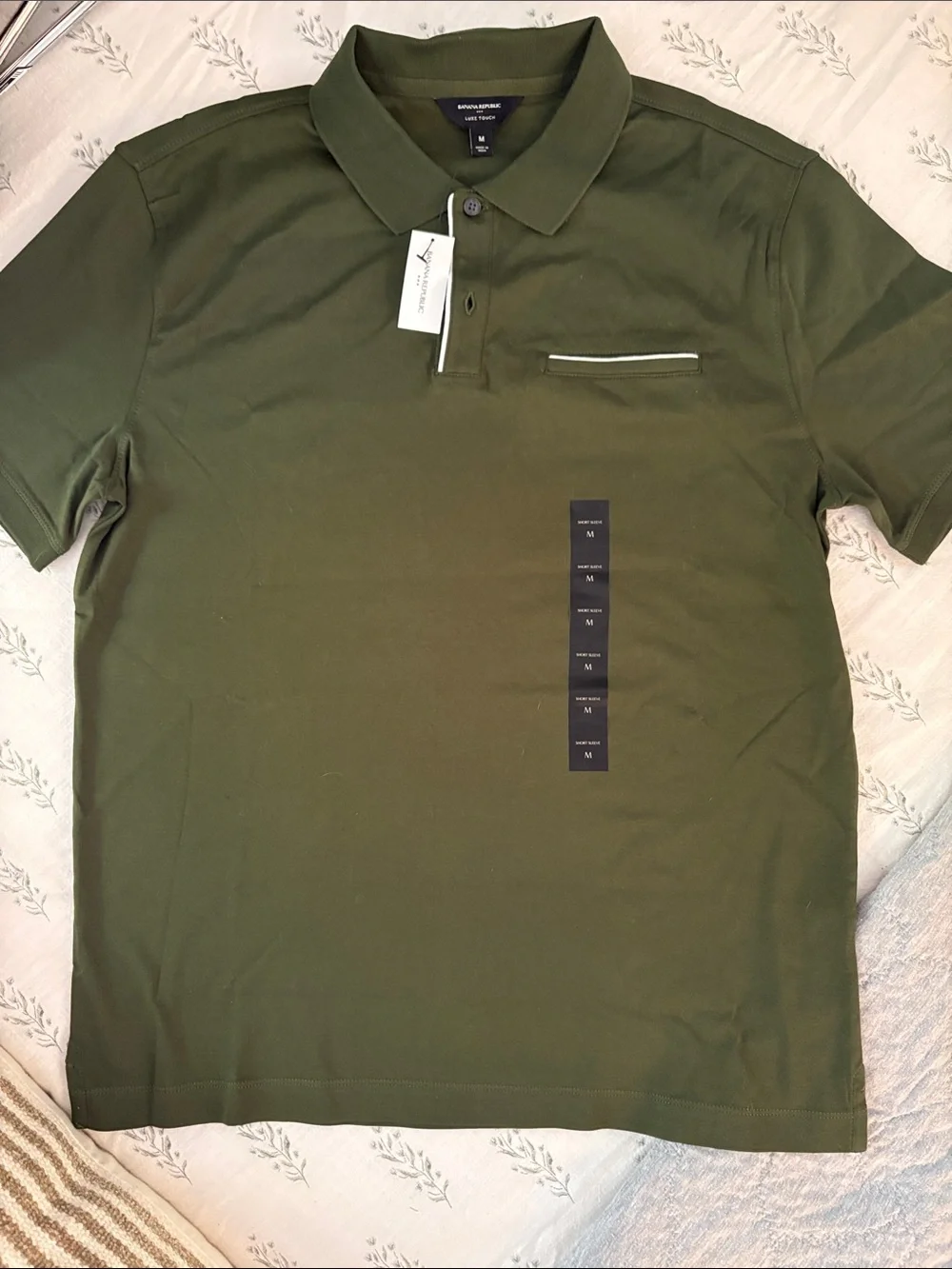 Men's Olive Polo with Pocket Trim